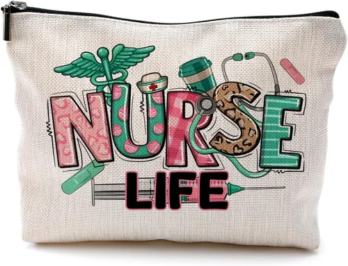 Vista 16 de Bolsas de maquillaje para enfermeras - Bolsas de cosméticos con cremallera para mujeres y estudiantes de enfermería Un estilo-enfermera-blanco