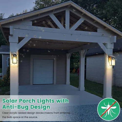 Vista 6 de Luces Solares de Porch al Aire Libre, del Anochecer al Amanecer y Luz de Pared con Sensor de Movimiento con Forma de Linterna, 3 Modos IP65