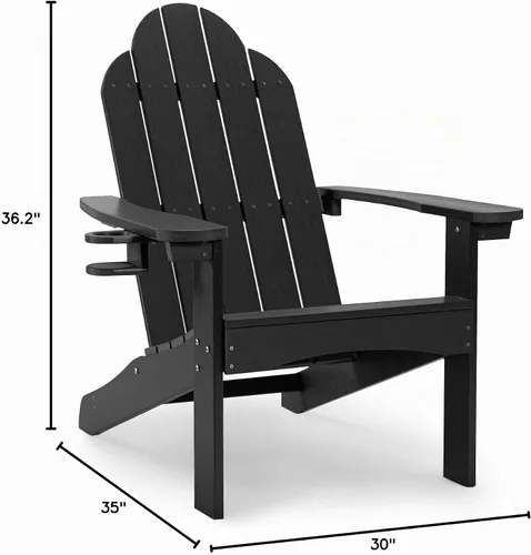 Vista 3 de LUE BONA HDPS Silla Adirondack para exteriores, soporte para tazas, color Negro