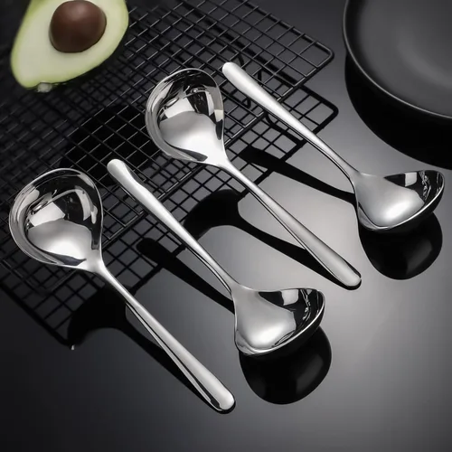 Vista 5 de Cucharas de sopa de acero inoxidable para ramen, juego de 4 cucharas de sopa asiáticas pulidas con espejo (mango corto)