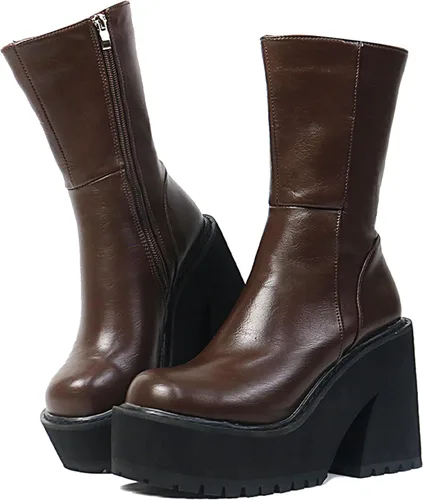 Vista 7 de Botas de Tobillo para Mujer, Botas de Plataforma con Tacón Grueso, Botas de Combate de Moda para Trabajo, Botas Tipo Botín con Punta Redonda, Botas