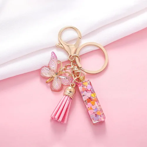 Vista 3 de OKAICEN Fashion Alphabet Initial Letter Keychain Tassel Butterfly Pendant Key Ring for Purse Handbags Women Girl