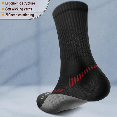 Vista 2 de BULLIANT Calcetines deportivos para hombre, calcetines deportivos de compresión acolchados para hombres, para correr al aire libre, senderismo, arco