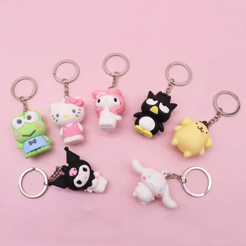 Vista 6 de SLC 7 piezas de llavero de dibujos animados lindo Kuromiii llavero melodyyy figura juguetes llavero colgantes accesorios, Multicolor