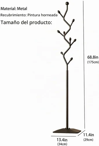 Vista 6 de Perchero en forma de árbol ZHBHYZ, árbol de abrigos de metal con 8 ganchos y base de hierro fundido resistente, perchero de pie de alta resistencia