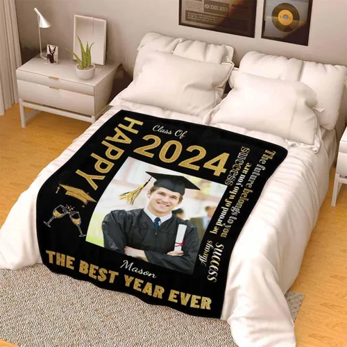 Vista 4 de D-Story Manta de franela personalizada para mujer, regalos de graduados, regalo de graduación de secundaria, regalos de graduación personalizados