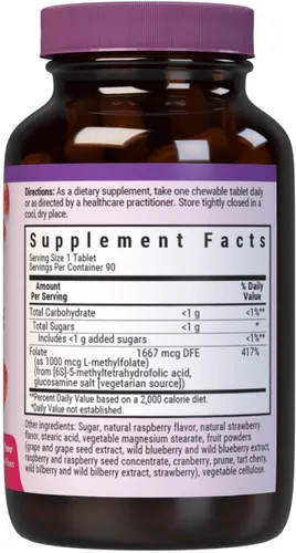 Vista 2 de BlueBonnet Earth Sweet Cellular Active Methylfolate 1000 mcg comprimidos masticables, 90 unidades (743715004559)