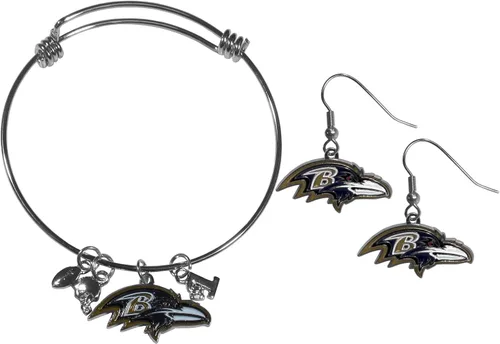 Vista 4 de Siskiyou Sports NFL womens Dangle Earrings and Charm Bangle Bracelet Set