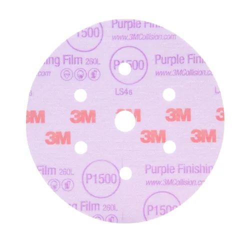 Vista 2 de Disco de película para acabado púrpura antipolvo, modelo P1 3769 de 6 pulgadas, de 3M, P600, 3