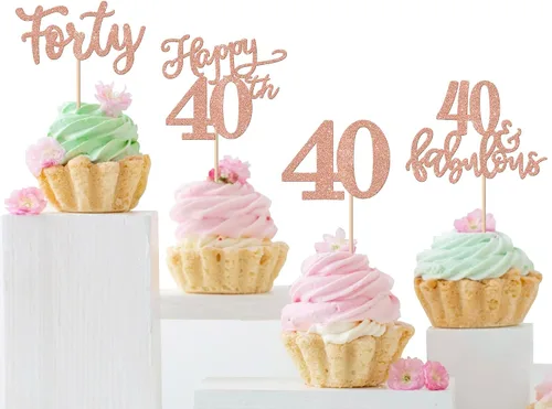 Vista 15 de Rsstarxi Paquete de 24 adornos con purpurina para cupcakes de 30 cumpleaños, treinta y 30 fabulosas selecciones de cupcakes, decoraciones para feliz