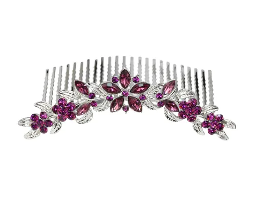 Vista 10 de Faship Hermoso peine de pelo floral de cristal de diamantes de imitación negro