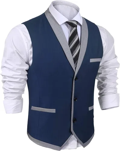 Vista 2 de COOFANDY Chaleco de traje para hombre, ajustado, formal, de negocios, casual, para boda