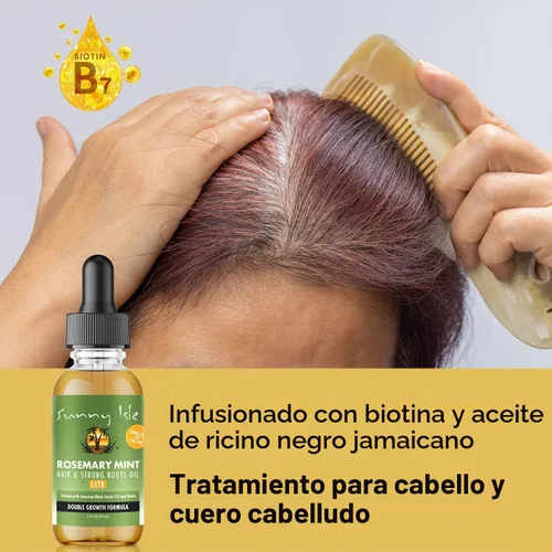 Vista 4 de Sunny Isle Aceite Lite para el cabello y raíces fuertes de menta y romero