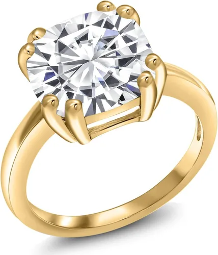 Vista 9 de Gem Stone King 3-5 Cttw Gemstone Birthstone Double Prong Solitaire Ring for Women 18K Yellow Gold Plated Silver Cushion 10MM Anniversary