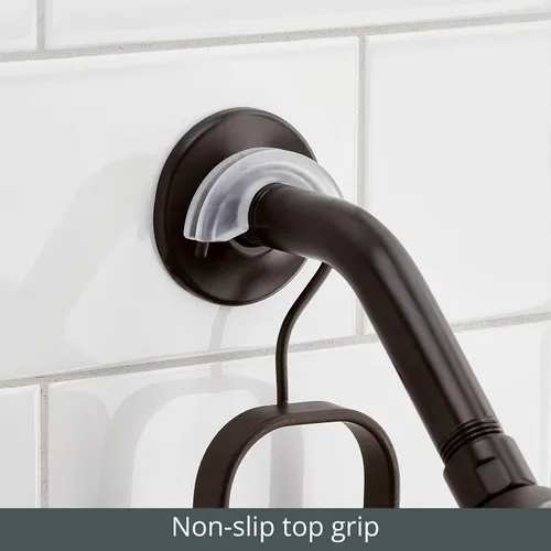 Vista 4 de mDesign Carrito de ducha colgante de acero metálico, estante organizador de 4 cestas para baño; sostiene cabezal de ducha de mano, manguera, champú