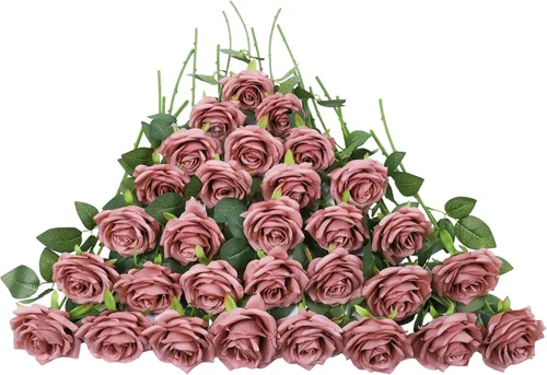 Vista 45 de LVEFIT 12 rosas artificiales de seda con tallo largo para bodas, despedidas de soltera, fiestas, decoración del hogar Blush