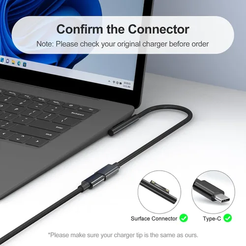 Vista 3 de YURCIPWE Nuevo cargador Surface Pro de 65 W, Microsoft Surface Charge compatible con Surface Pro 11/10/9/8/7+/7/6/5/4/X, Microsoft Surface Book 1 2