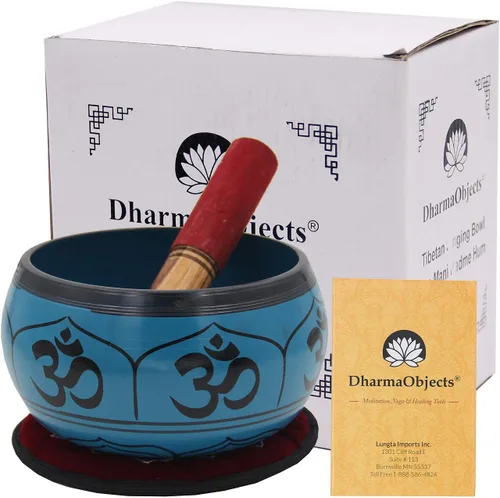 Vista 2 de DharmaObjects Yoga Meditación 6 Pulgadas 8 Símbolos de la Suerte Símbolos Cantando Tazón/Cojín/Cuero Mazo Set de Regalo (Negro)