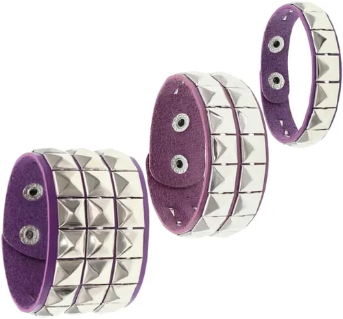 Vista 6 de TURTLEDOVE Punk Leather Bracelet Set - 3PCS Goth Leather Wristband with Metal Studded - Cuff Bangle for Men Women Rojo