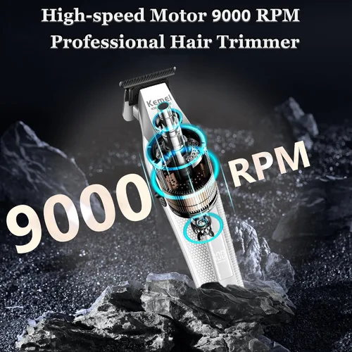 Vista 3 de KEMEI 3023-702 - Cortadora de pelo y barba para hombres, 9000 RPM sin huecos para barberos con cuerpo de metal completo, cortapelos profesional