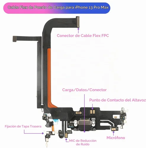 Vista 7 de Conector de muelle para iPhone 13 Pro Max Puerto de carga Flex Cable Reemplazo para iPhone 13 Pro Max Cargador USB Dock Board Conector