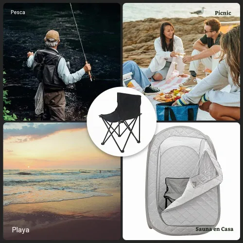 Vista 6 de Smartmak Silla de sauna plegable rápida, reforzada, adecuada para sauna, playa y picnic, color negro