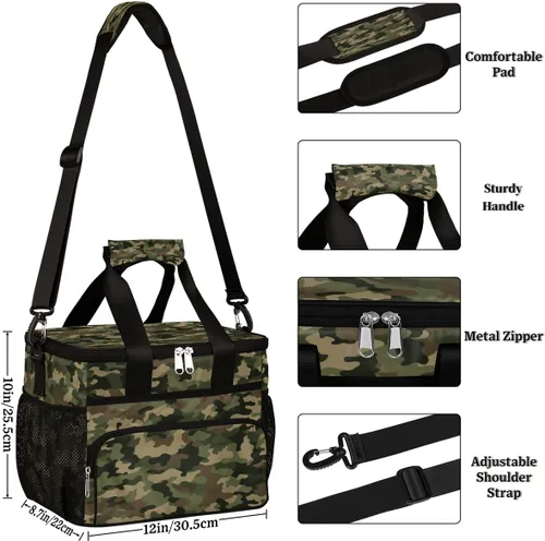 Vista 2 de Lonchera térmica reutilizable a prueba de fugas, bolsa de almuerzo aislada con diseño de camuflaje del ejército con patrón de camuflaje para mujeres