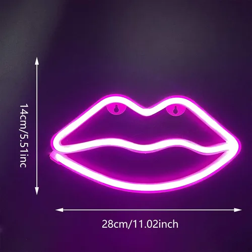 Vista 7 de ENUOLI Letreros de neón con forma de labios, luz nocturna rosa, luz de pared LED, luces de neón decorativas románticas para dormitorio, bar