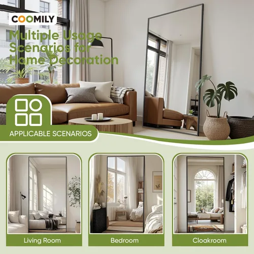 Vista 5 de Espejo de pie de longitud completa con soporte, 56 x 14 pulgadas, estilo rectangular, espejo de pie de cuerpo completo para dormitorio, sala