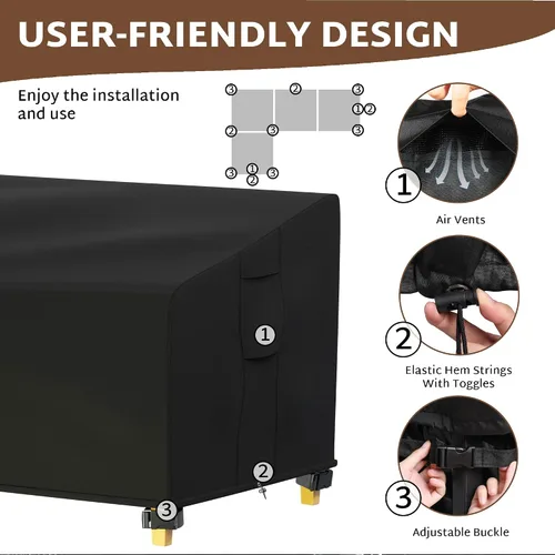 Vista 3 de iBirdie Funda para Muebles de Patio Exterior que se Ajusta a Sofás Seccionales en Forma de L de 100" x 130", 99" x 128", 98" x 126", Impermeable