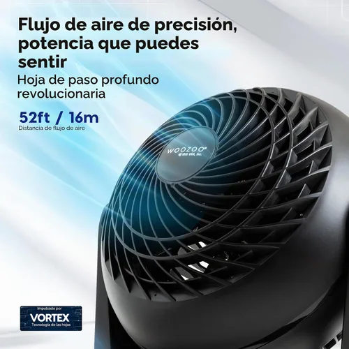 Vista 6 de IRIS USA WOOZOO Ventilador de escritorio pequeño, inclinación vertical de 360°, ventilador de mesa silencioso, negro 52ft Max Air Distance, 30 db