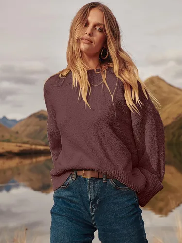 Vista 156 de LOGENE Suéter de gran tamaño para mujer, cuello redondo, manga larga, suave, mullido, suéter de punto 2025 para otoño e invierno