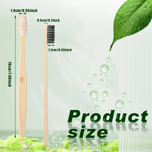 Vista 2 de Sieral 60 cepillos de dientes de bambú a granel cerdas suaves envueltos individualmente, cepillo de dientes de madera natural para personas sin