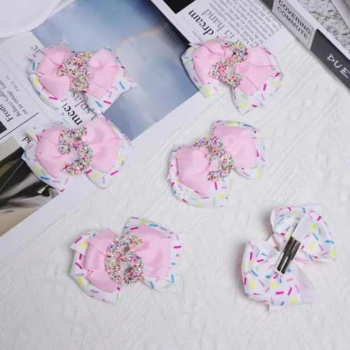Vista 4 de 2 lazos para el cabello de cumpleaños con purpurina, dos dulces decoraciones de cumpleaños, perfectos para un regalo de niñas, accesorios