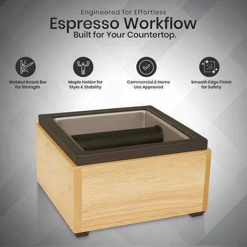 Vista 2 de Rattleware Caja de madera de arce, cubo de café expreso de acero inoxidable