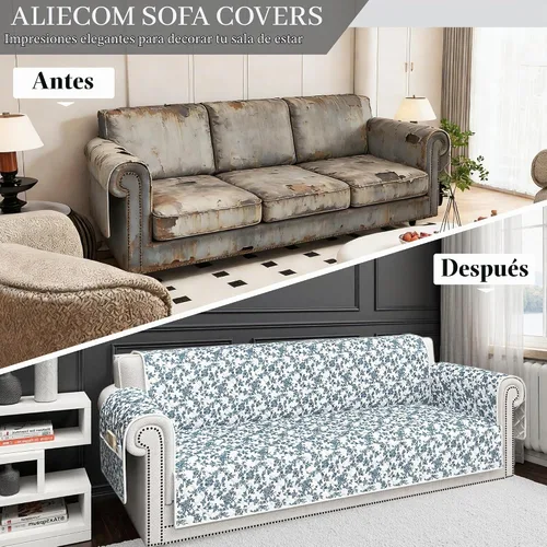 Vista 8 de ALIECOM Funda para sofá 100% impermeable para sofá de 3 cojines, apta para mascotas, fundas para sofá lavables con estampado, antideslizantes
