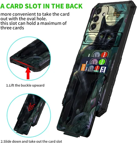 Vista 3 de Funda para Samsung A13 5G, Galaxy A13 5G con tarjetero desmontable atril resistente a prueba de golpes funda protectora para Samsung Galaxy A13 Gato