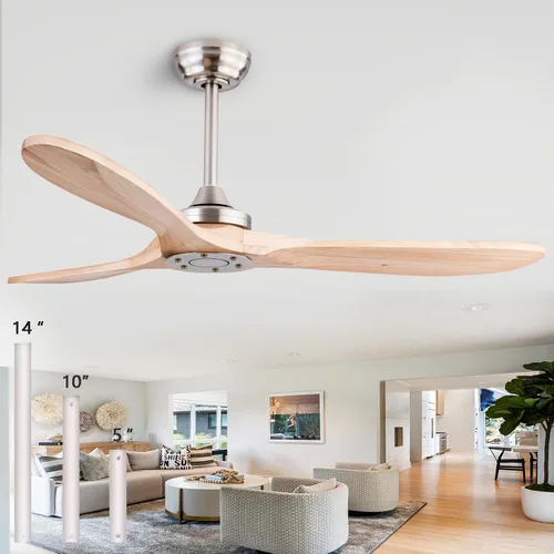 Vista 11 de 52” Silent Solid Wood Ceiling Fan Light, with 6-speed remote control, black