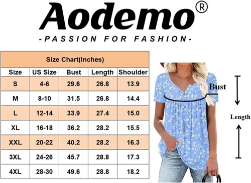 Vista 4 de Aodemo Blusa de verano Henley con cuello en V y botones para mujer, ajuste holgado, manga cortasin mangas