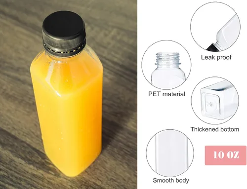 Vista 3 de Botellas de jugo de plástico de 10 onzas, recipientes reutilizables para bebidas a granel, para jugo, leche y otras bebidas, 4 unidades.