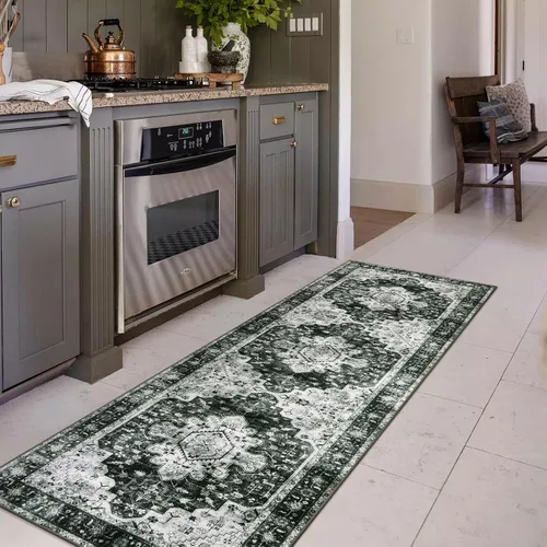 Vista 75 de Moynesa Alfombra ultra fina lavable de 2 x 3 pies, alfombra pequeña de cocina para entrada, interior, antideslizante, tapete vintage para puerta
