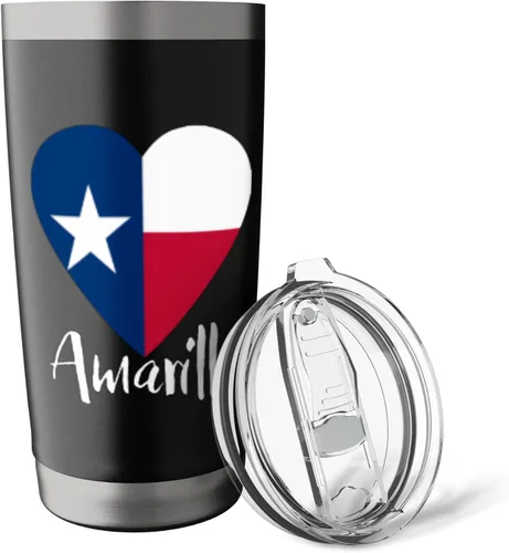 Vista 5 de I Love Amarillo Texas Panhandle TX State Flag Heart Stainless Steel Insulated Tumbler