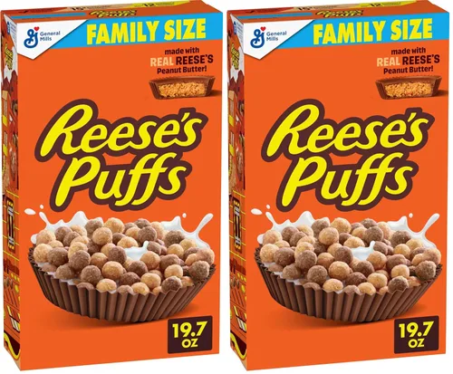Vista 9 de REESE'S PUFFS Cereal para el desayuno, cereal de mantequilla de maní con chocolate, 11.5 onzas Made with Real Reese's Peanut Butter, 15g Whole