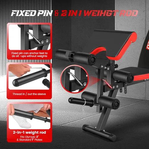 Vista 2 de OPPSDECOR Adjustable Weight Bench with Leg Extension and Leg Curl, Workout Bench Press Preacher Curl Bench with Wheels, 800 LBS Flat/Incline/Decline