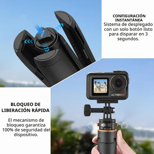 Vista 5 de Trípode para selfie stick de 64 pulgadas de bolsillo 3 4 4P para cámara GoPro, soporte extensible Xtra Muse de liberación rápida 1/4 pulgadas