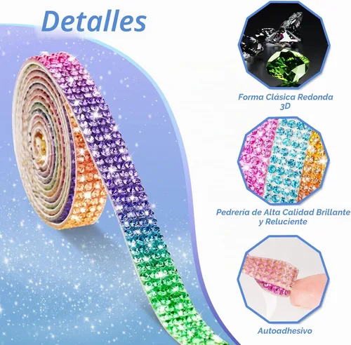 Vista 4 de NiArt Cinta autoadhesiva de diamantes de imitación de cristal, 6 rollos, 0.35 in de ancho, total de 6 yardas, multifuncional, DIY decorativa, bling