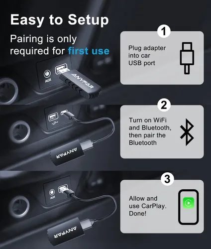 Vista 5 de Adaptador inalámbrico Carplay para iPhone, chip 5G de doble núcleo que se conecta automáticamente en segundos sin latencia, diseño de ventilación