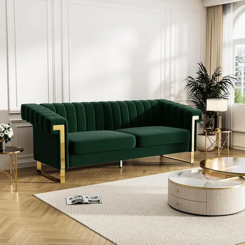 Vista 17 de Sofás de terciopelo de 83 pulgadas para sala de estar, cómodos sofás tapizados de 3 plazas para apartamento moderno para espacios pequeños (negro)