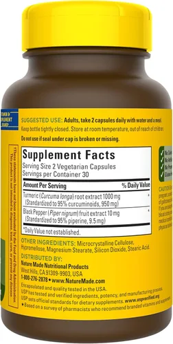 Vista 9 de Nature Made Curcumina de cúrcuma extra fuerte con pimienta negra, 1000 mg de extracto de cúrcuma por porción