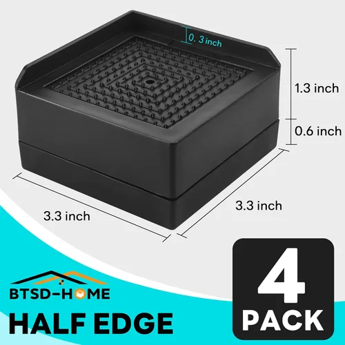 Vista 2 de Elevadores de muebles BTSD-home de 1.5 pulgadas Elevadores de muebles de perfil bajo para sofás, sillas y patas de mesa, cuadrado negro, paquete